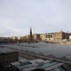 A view of Waverley Station from above, looking fowards Princes Street