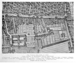 Aerial black and white sketch of the port layout.